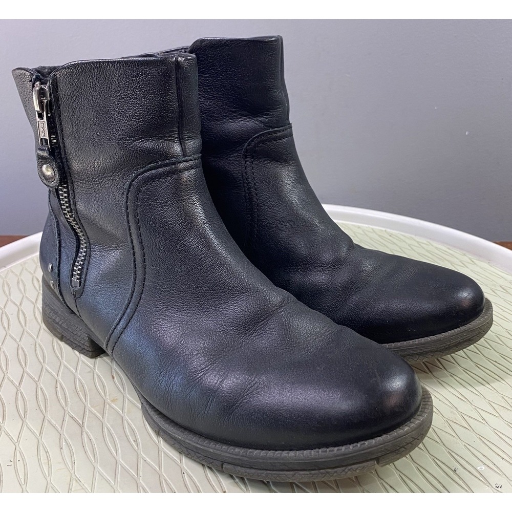 Born Womens Black Leather Ankle Boots‎ Side Zip Biker Combat Booties 7.5